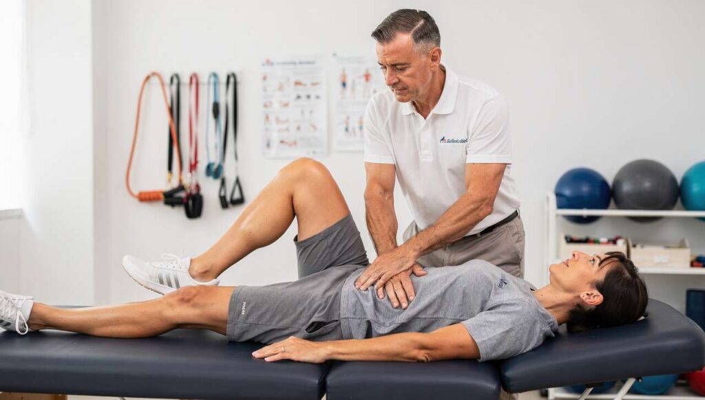 Heel slides na macie: fizjoterapeuta pokazuje ruch na kolana, który działa lepiej niż stretching