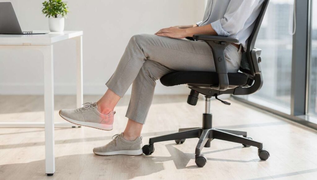 Pięć ruchów na krześle, które redukują obrzęki nóg szybciej niż pończochy uciskowe